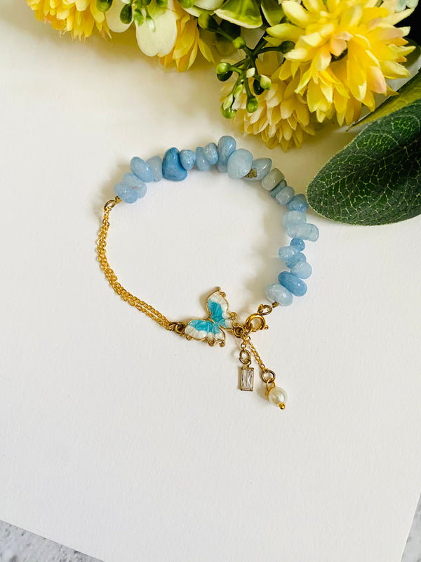 Blue Butterfly Stone Bead Bracelet Bhabhi Rakhi