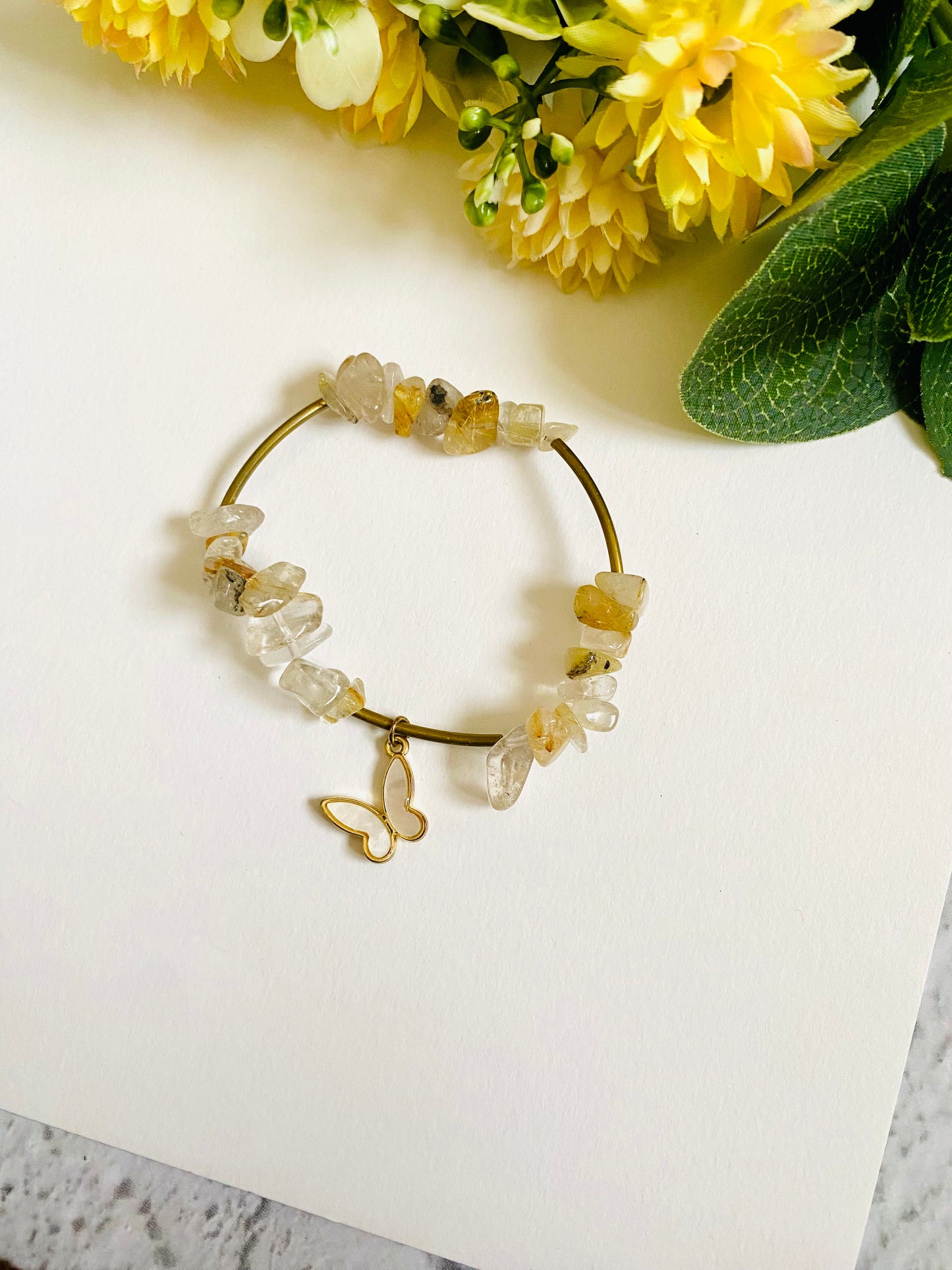 White Butterfly Stone Bead Bracelet Bhabhi Rakhi