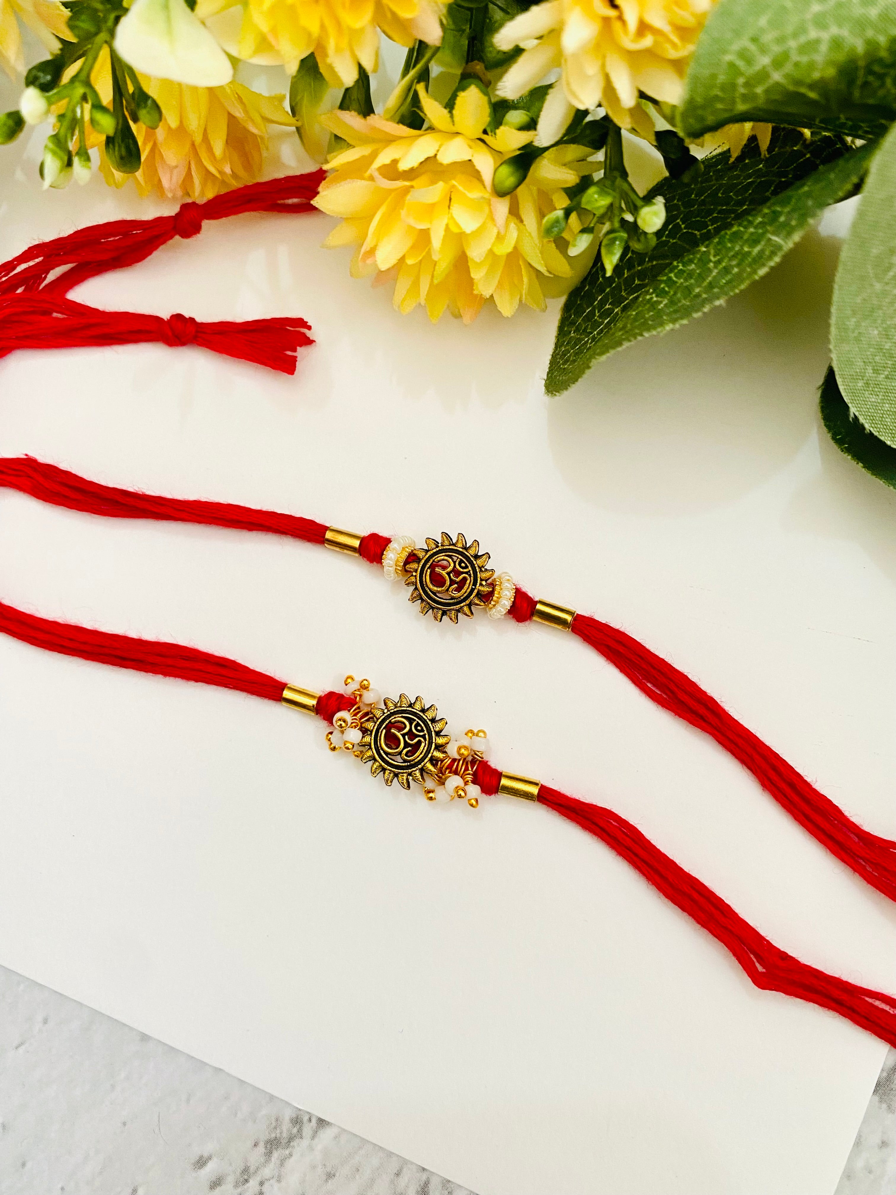 Om Sun pipe bead bhai bhabhi rakhi set