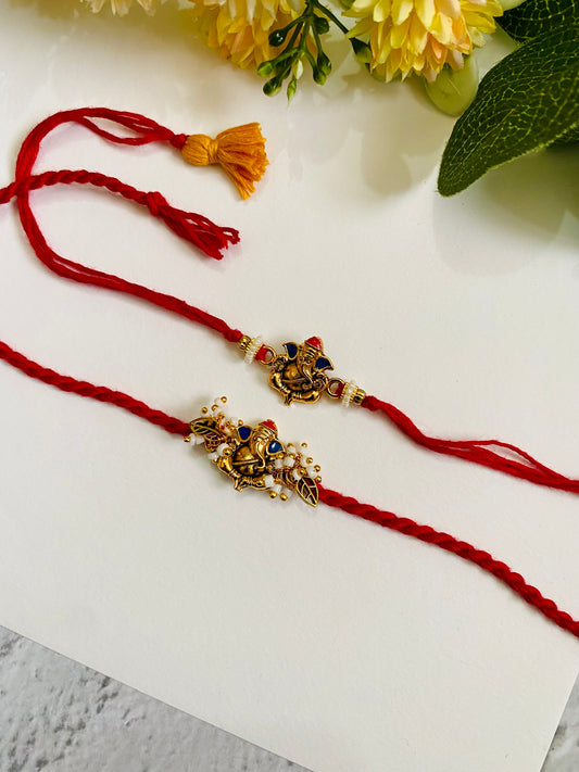 Ganesha Divine Bead Bhai Bhabhi Rakhi Set