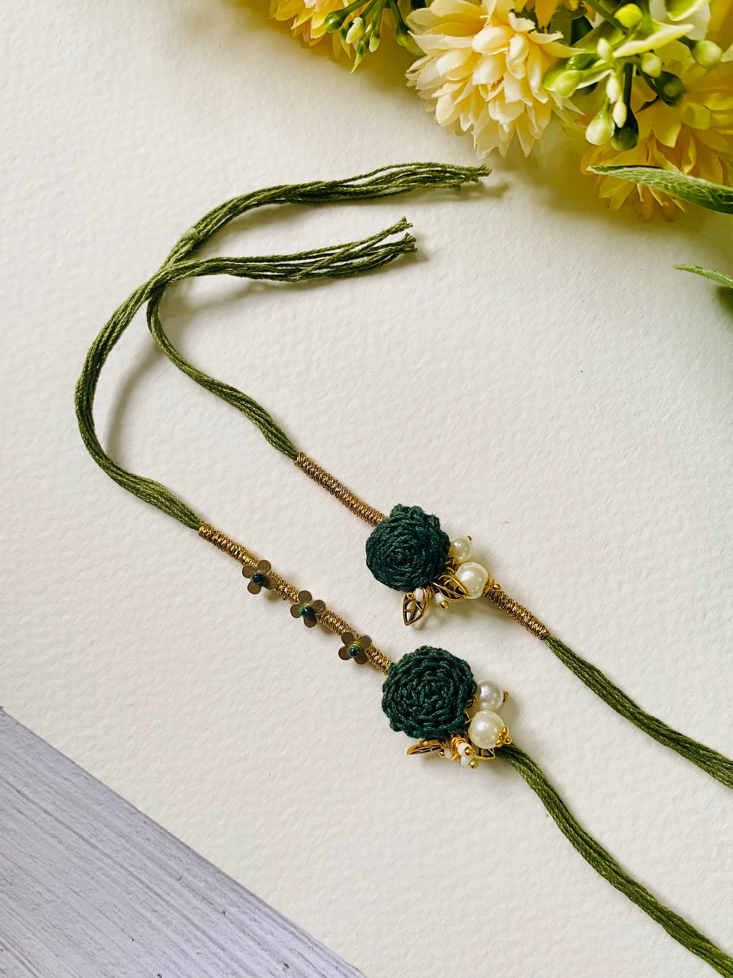 Crochet one Rose Bhai Bhabhi Rakhi Set