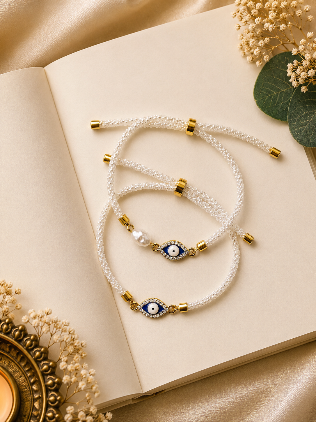 Evil Eye Blessing Bracelet Bhai Bhabhi Rakhi Set