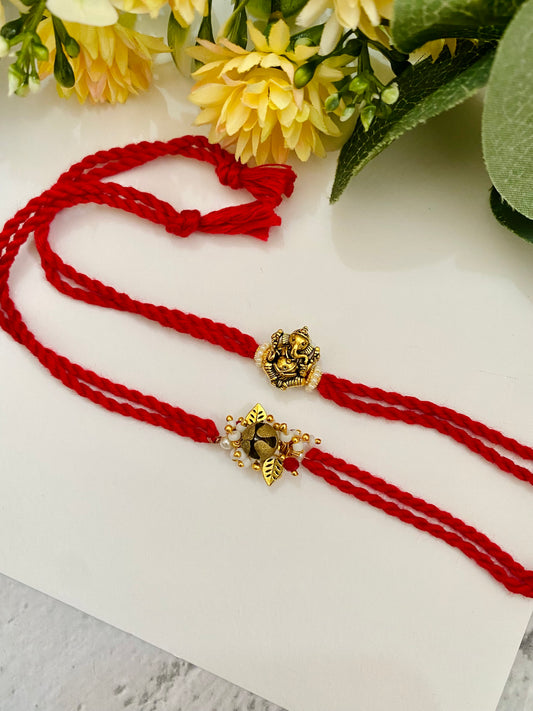 Standing Ganesha handmade bhai bhabhi rakhi set