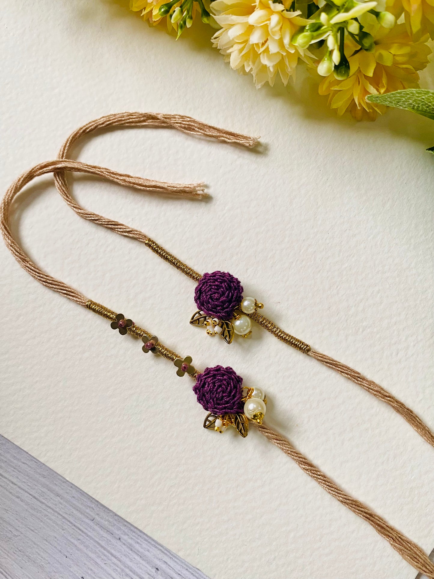 Crochet one Rose Bhai Bhabhi Rakhi Set