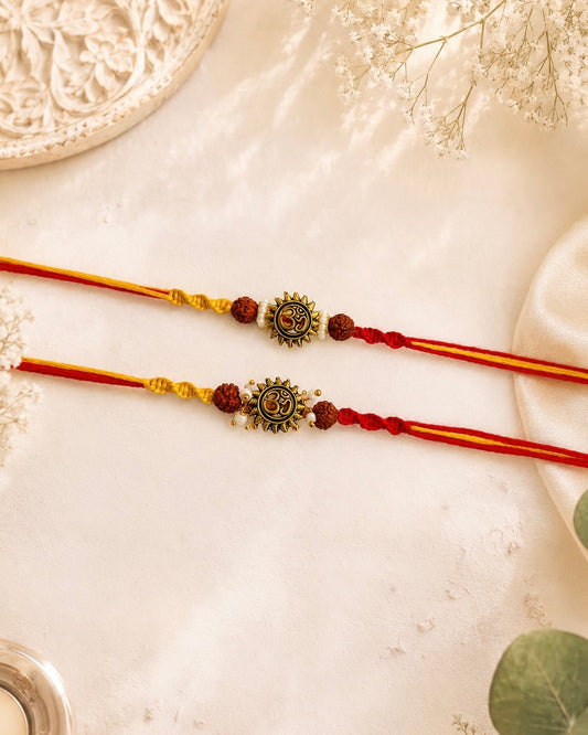 Sun Om Rudraksha Bhai Bhabhi Rakhi Set