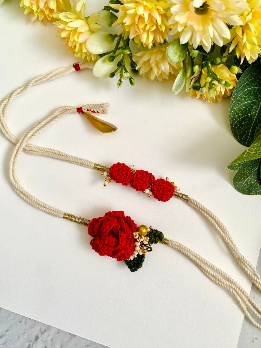 Floral Elegance Bhai Bhabhi Rakhi Set